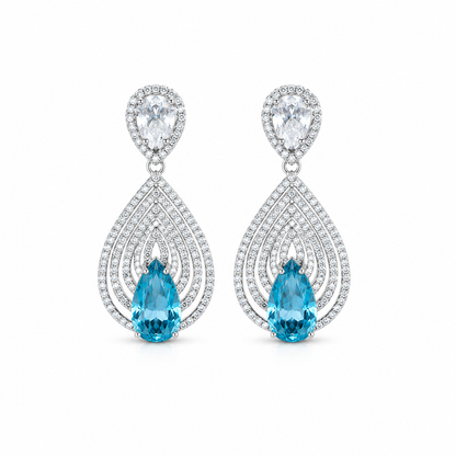 Ocean Blue Teardrop Statement Earrings in 925 Sterling Silver