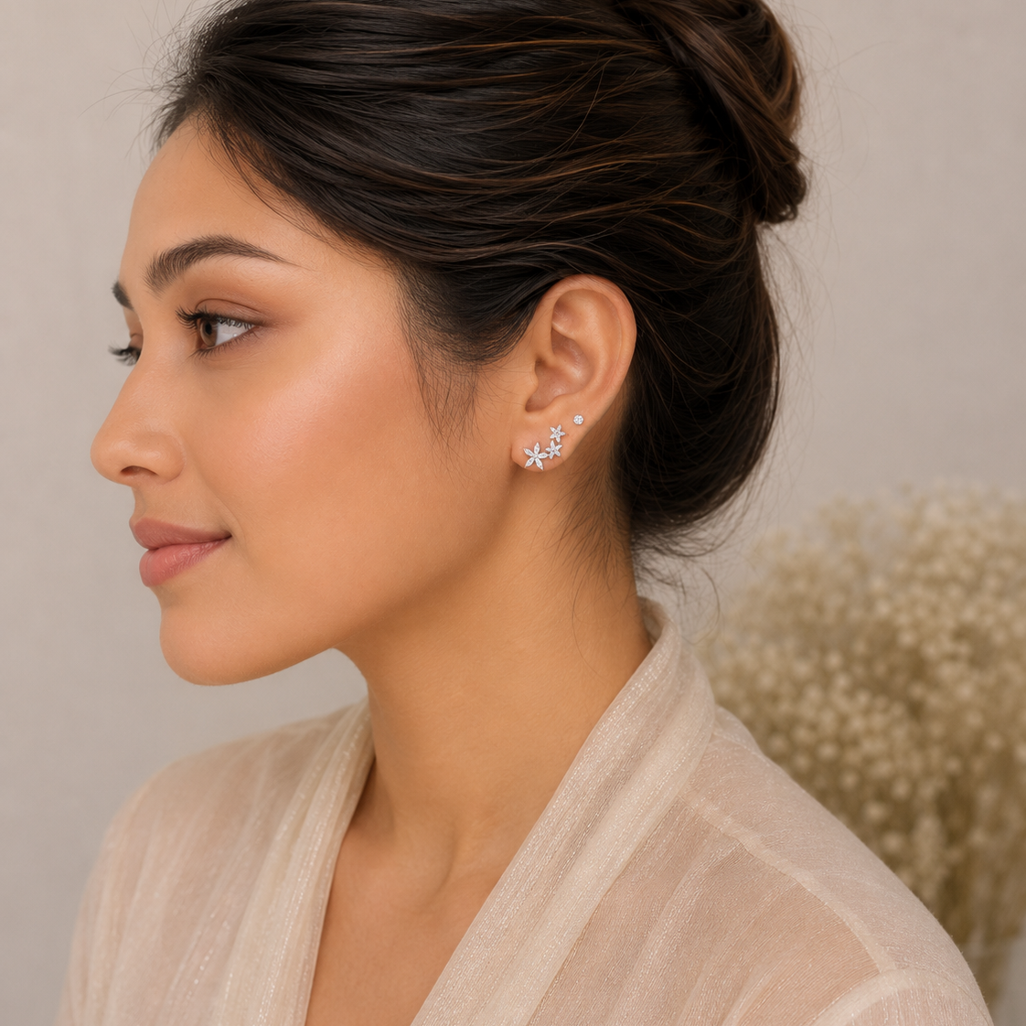 Floral Drop Stud Earrings