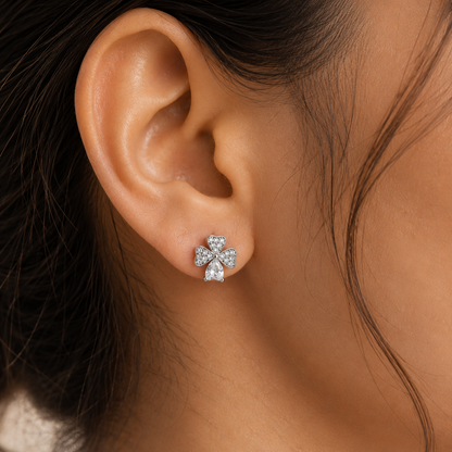 Sparkling Clover Heart Stud Earrings