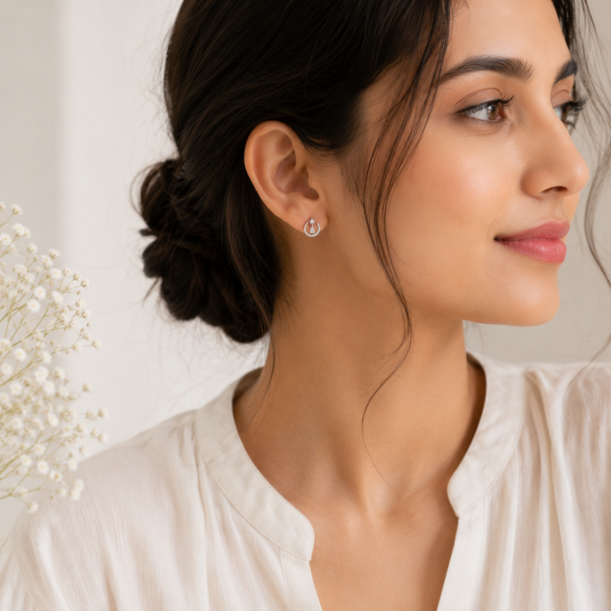 Celestial Crescent Drop Stud Earrings