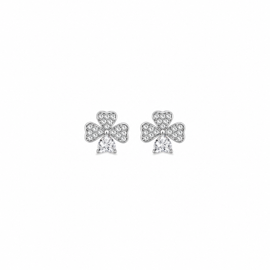Sparkling Clover Heart Stud Earrings