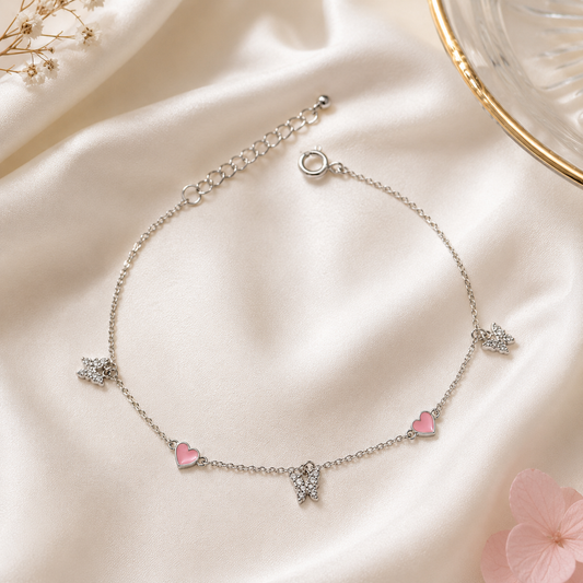 Flutter Heart & Butterfly Charm Bracelet