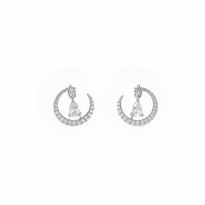 Celestial Crescent Drop Stud Earrings