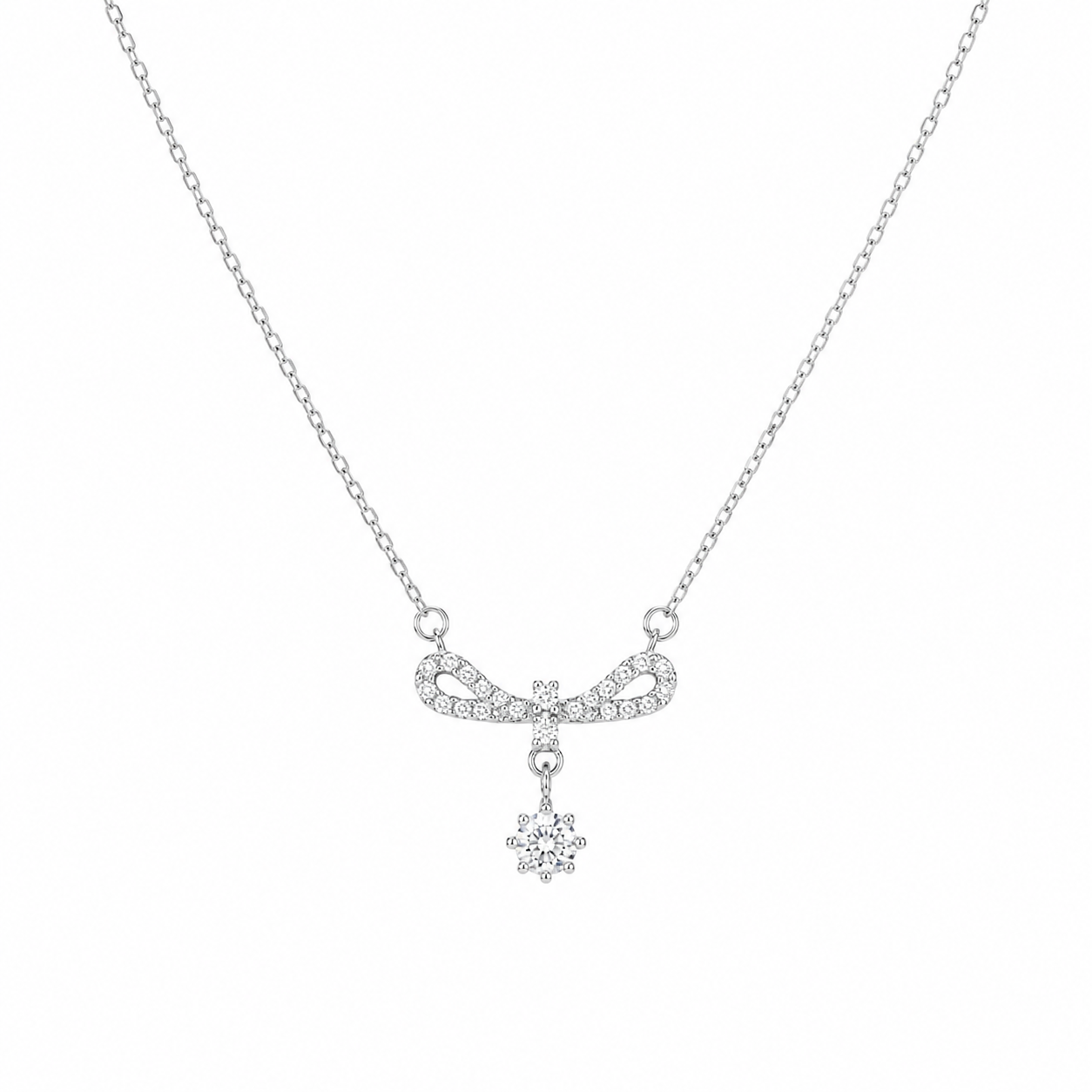 Bow Drop Necklace in 925 Sterling Silver