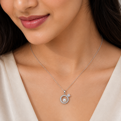 Pearl Halo Heart Charm 925 Silver Necklace