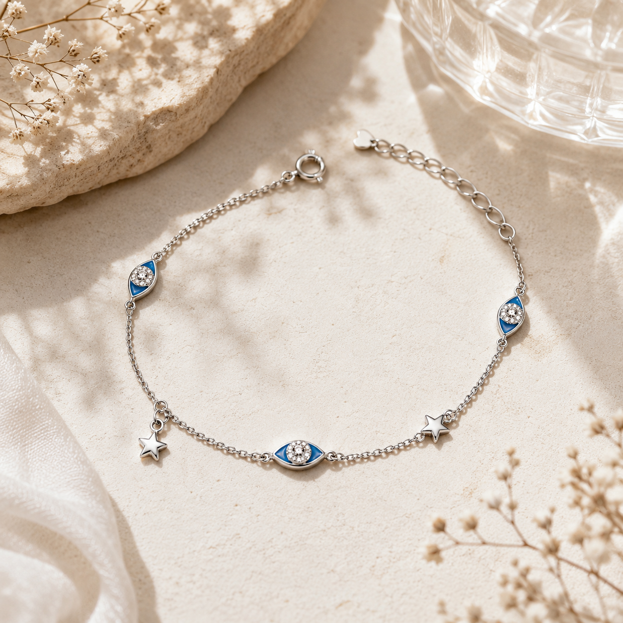 Blue Evil Eye & Star Charm Bracelet