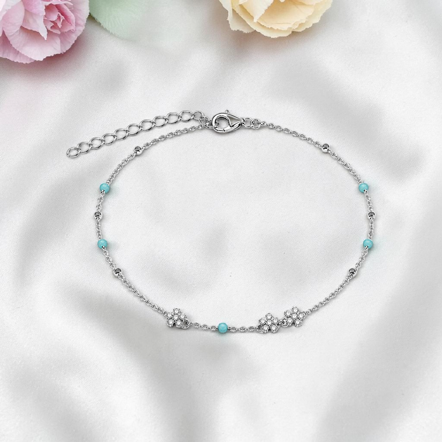Floral Turquoise Charm Bracelet