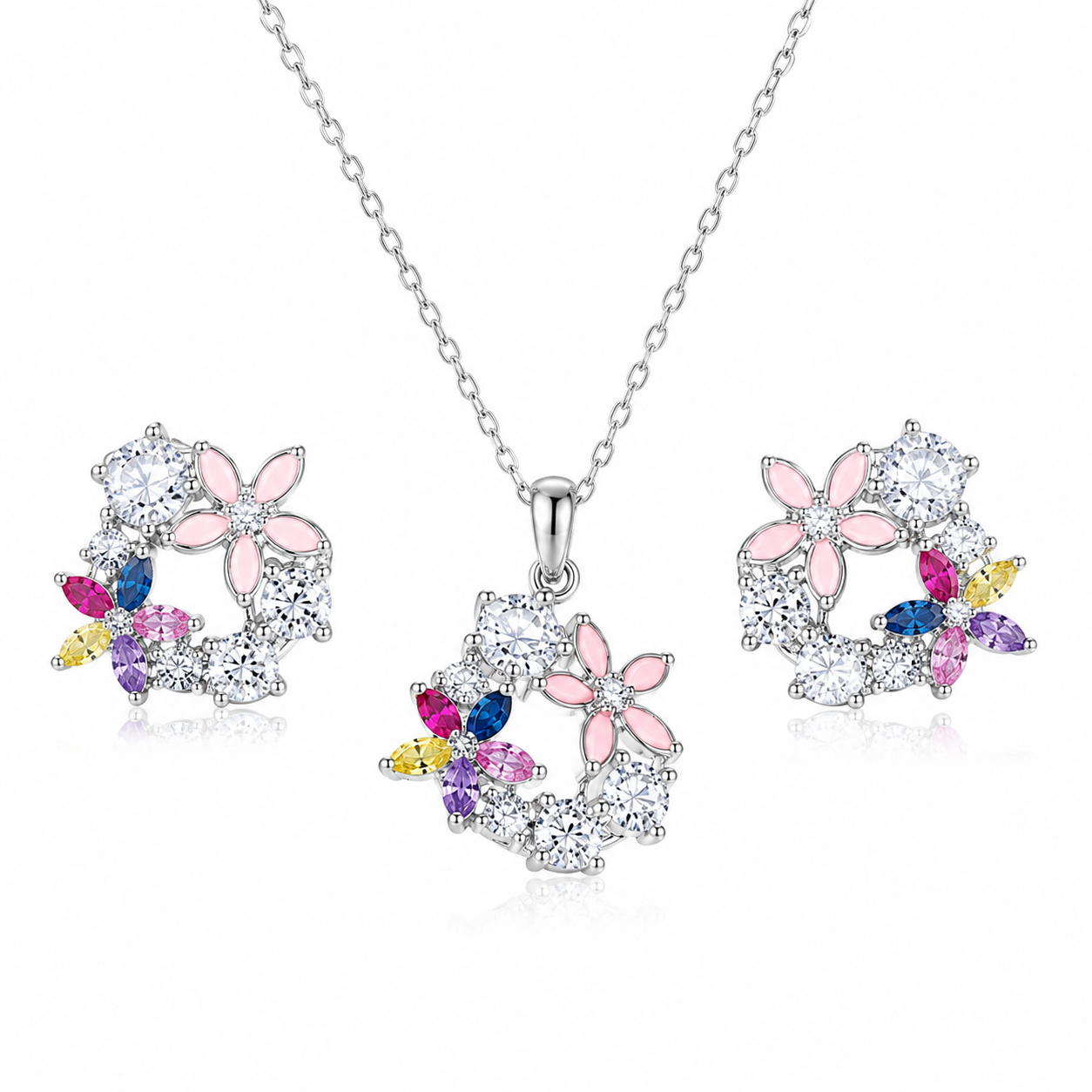 Floral Elegance Pendant & Earrings Set