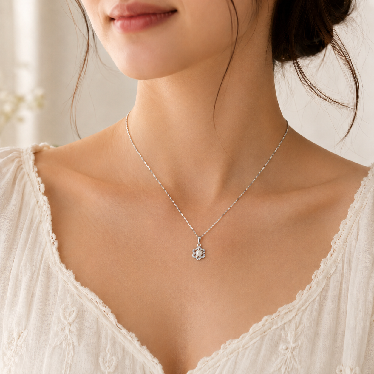 Pearl Blossom 925 Sterling Silver Pendant Necklace