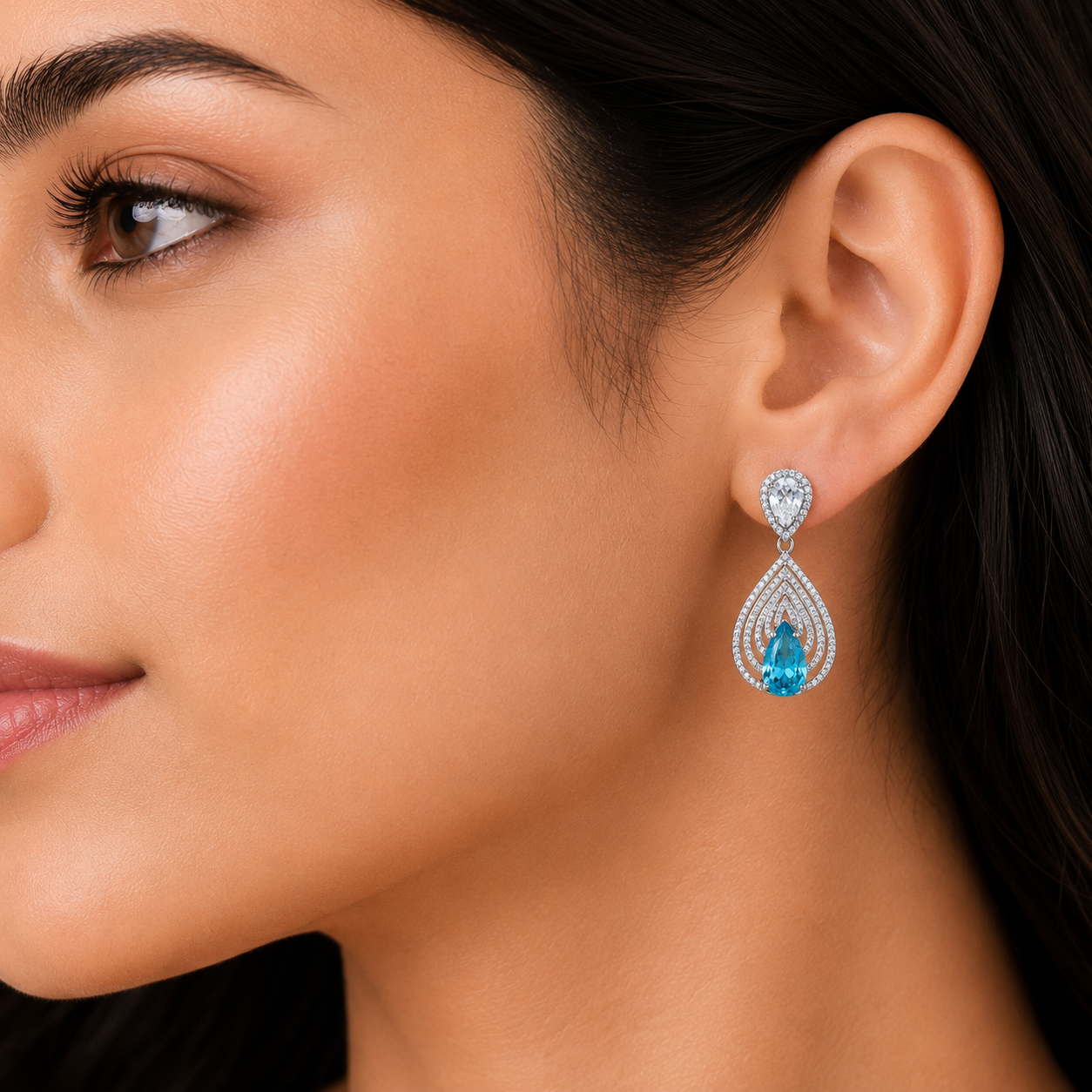 Ocean Blue Teardrop Statement Earrings in 925 Sterling Silver