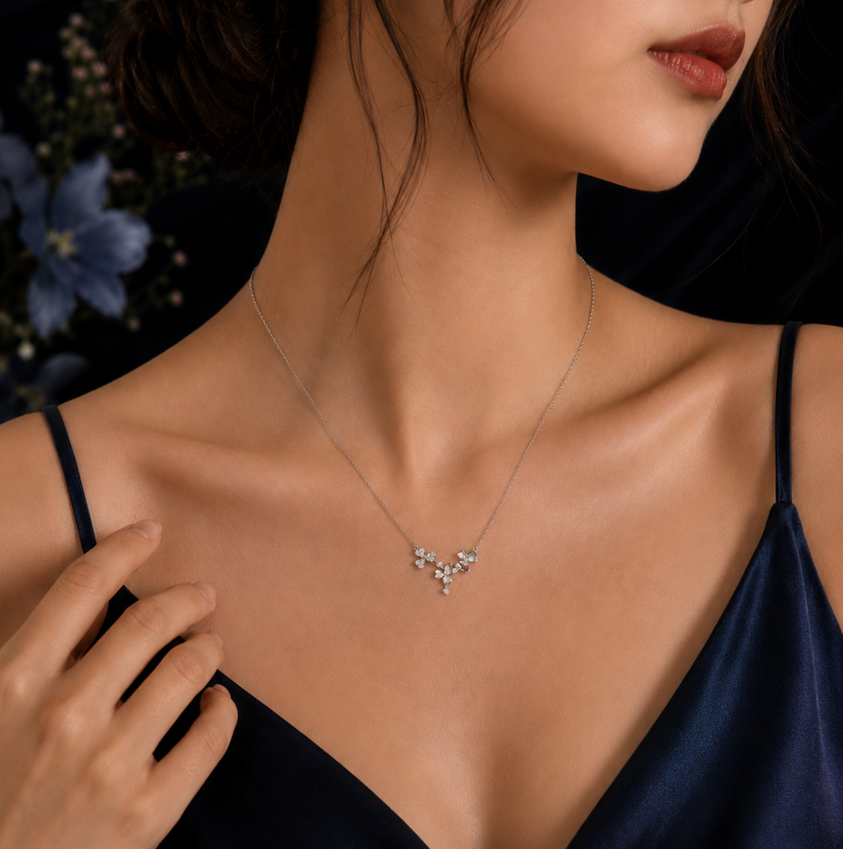 Midnight Bloom Silver Necklace