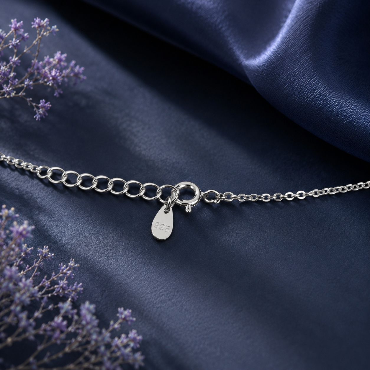 Floral Drop Diamond Necklace in 925 Sterling Silver