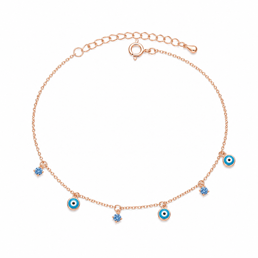 Delicate Evil Eye Charm Bracelet in Rose Gold