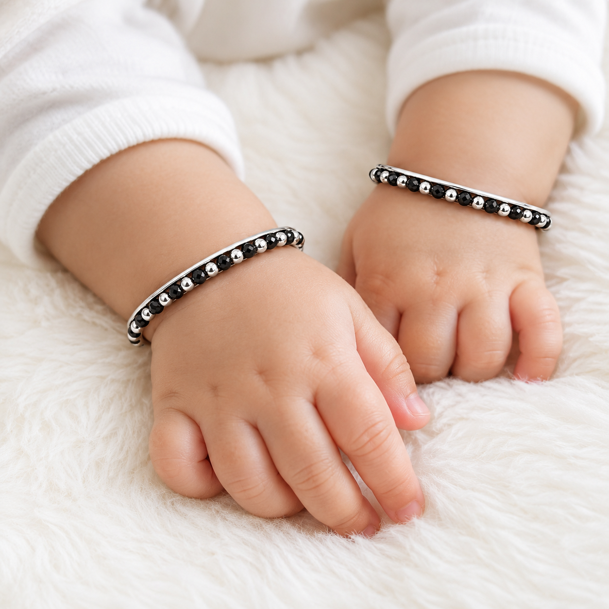 Black Crystal & Silver Baby Kada Pair