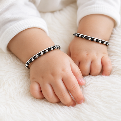 Black Crystal & Silver Baby Kada Pair