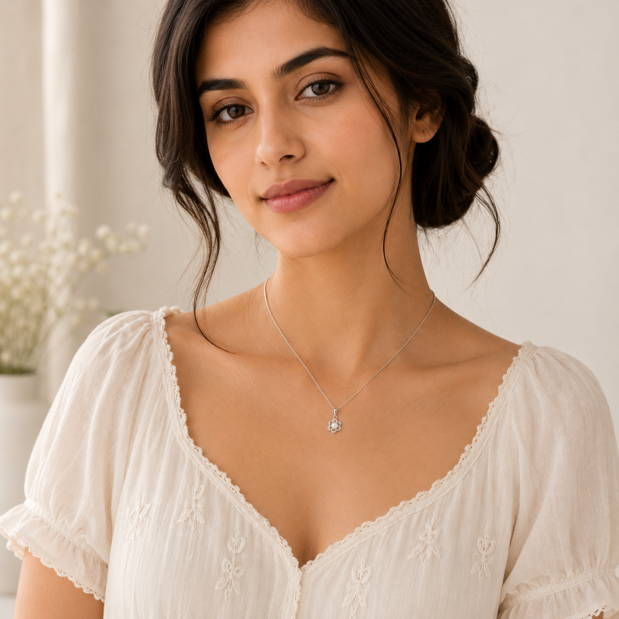 Pearl Blossom 925 Sterling Silver Pendant Necklace