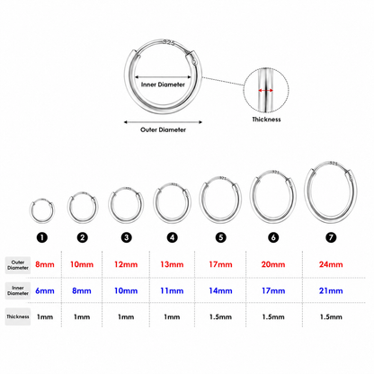 Sterling Silver Endless Hoop Earrings (8mm–24mm)